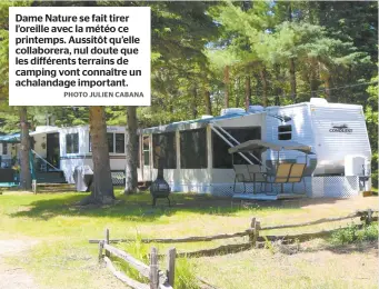  ??  ?? Dame Nature se fait tirer l’oreille avec la météo ce printemps. Aussitôt qu’elle collaborer­a, nul doute que les différents terrains de camping vont connaître un achalandag­e important.