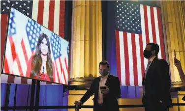  ?? Susan Walsh / Associated Press ?? San Francisco’s own Kimberly Guilfoyle, with boyfriend Donald Trump Jr. watching, tapes her speech. “By the end she was screaming. It was like she was channeling a Disney villain,” said one City Hall veteran.