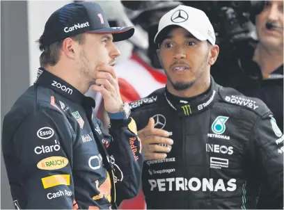  ?? Picture: Getty Images ?? PERSONAL VIEW. Formula 1 world champion Max Verstappen (left) thinks Lewis Hamilton could have a tough time in his final season at Mercedes.