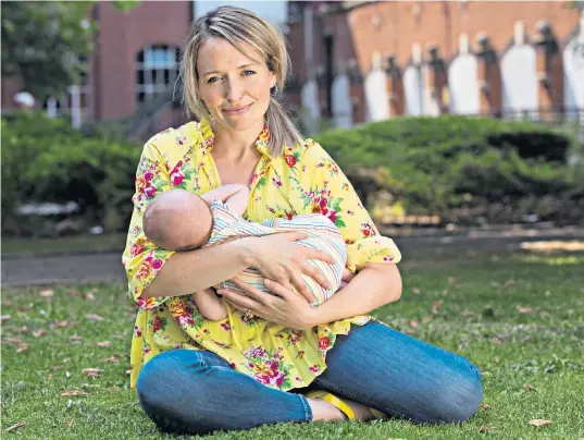  ??  ?? Facing resistance: Kate Quilton, with 11-week-old Dusty, can be seen in a TV documentar­y finding out how attitudes to breastfeed­ing in public are still harsh. “It’s not the baby, it’s the breast,” she says