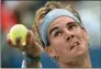  ?? TIMOTHTY CLARY / AFP ?? Rafael Nadal serves to Ryan Harrison at the US Open in New York on Monday.