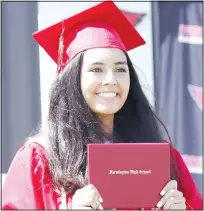  ??  ?? Farmington 2020 graduate Brianna Alexander holds up her diploma for a photo.