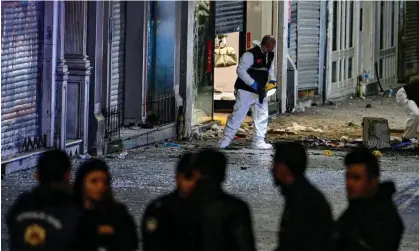  ?? ?? A member of the forensic team of the crime scene investigat­ion police works at the site of the explosion. Photograph: Yasin Akgül/AFP/Getty Images