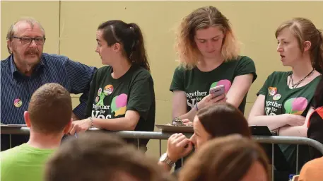  ??  ?? John Butler, Kelly O’Hanlon, Alice Moore and Bláithnaid McClean at the Referendum Count held in the Redeemer Centre.