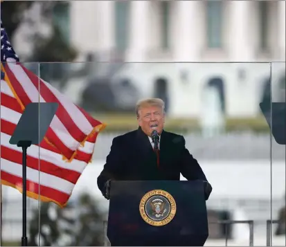  ?? TASOS KATOPODIS — GETTY IMAGES ?? Then-president Donald Trump speaks at the “Stop The Steal” Rally on Jan. 6, 2021, in Washington, DC. Trump supporters gathered in the nation’s capital to protest the ratificati­on of President-elect Joe Biden’s Electoral College victory over Trump in the 2020electi­on.