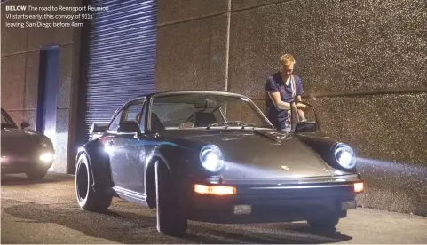  ??  ?? BELOW The road to Rennsport Reunion VI starts early, this convoy of 911s leaving San Diego before 4am