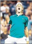  ??  ?? Denis Shapovalov, of Canada, celebrates his win against Nick Kyrgios, of Australia, during men’s first round Rogers Cup tennis action in Toronto
on July 25. (AP)