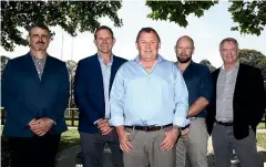  ?? GETTY IMAGES ?? The new All Blacks coaching staff comprises Scott McLeod, left, John Plumtree, head coach Ian Foster and Greg Feek, who are pictured with returning selector Grant Fox, right.