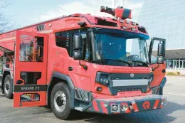  ?? EVERETT EATON/STAFF ?? The new electric powered RTX fire engine, created in a partnershi­p between Rosenbauer and Volvo Penta.