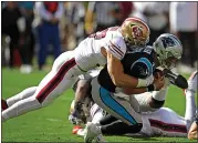 ?? BEN MARGOT — THE ASSOCIATED PRESS ?? The 49ers’ Nick Bosa sacked the Panthers’ Kyle Allen three times Sunday. Bosa is NFC Defensive Player of the Week.
