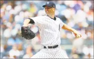  ?? Mike Stobe / Getty Images ?? J.A. Happ of the New York Yankees pitches in the first inning against the Royals on Sunday.