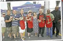  ??  ?? Winners and judges of Daily News BBQ in the Boros at Fairway in Harlem are (l. to r.) Mitchell London, Tony Longobardi, Kevin Noonan, Brian Clarke, Erin Evenson, Jeanette Settembre, Julio Rodriguez, Khalid Baylor and Jesse Jane.