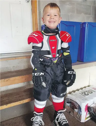  ?? DOWNTON FAMILY PHOTO ?? Before falling ill on the Labour Day Weekend, Xavier Downton, 4, was looking forward to his first season of hockey. Instead, he was diagnosed with acute flaccid paralysis.