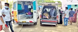  ??  ?? COVID patients waiting in ambulances outside the government hospital in Tirupur on Monday