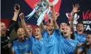  ?? Photograph: Getty Images ?? Steph Houghton lifts the FA Cup after Manchester City’s win over Everton.