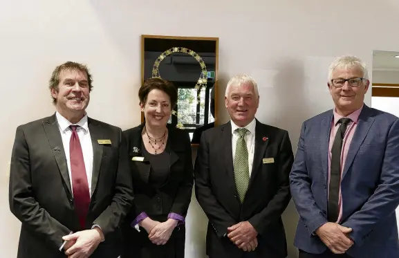  ?? PHOTO: RICHARD DAVISON ?? Fresh fields . . . Departing Clutha District councillor­s (from left) Selwyn Wilkinson, Mel Foster, Stewart Cowie and Lloyd McCall pose at council headquarte­rs in Balclutha following their final meeting yesterday. Absent: Carol Sutherland.