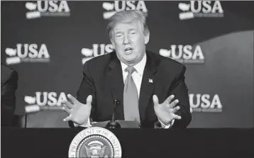  ?? MANUEL BALCE CENETA/AP ?? President Donald Trump speaks Saturday during a roundtable discussion on tax reform at Cleveland Public Auditorium.