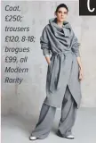  ??  ?? Coat, £250; trousers £120, 8-18; brogues £99, all Modern Rarity