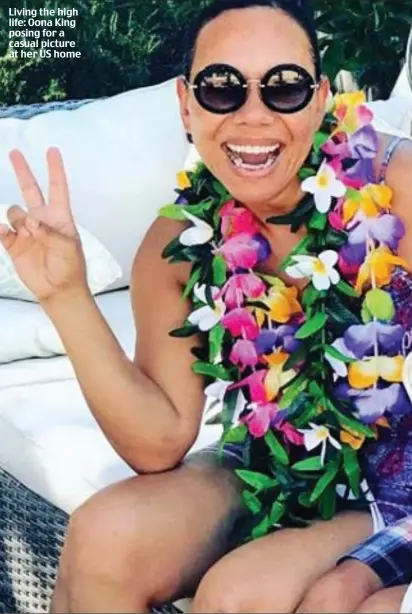  ??  ?? Living the high life: Oona King posing for a casual picture at her US home