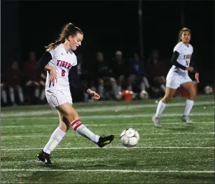  ?? Photo by Ernest A. Brown ?? Tolman senior Mckenzie Aldridge (above) scored her team’s only goal in the Tigers’ 2-1 Division III semifinal defeat to No. 1 Narraganse­tt at Johnston High Wednesday night.