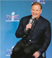  ?? MATT YORK/AP ?? NFL commission­er Roger Goodell speaks during a Super Bowl LVIII news conference Monday in Las Vegas.