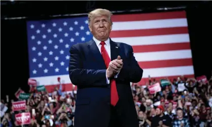  ??  ?? Donald Trump at a rally in Battle Creek, Michigan, this week. ‘Mr Trump has lowered the bar fora president’s behaviour so sharply and so persistent­ly.’ Photograph: Brendan Smialowski/AFP via Getty Images