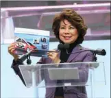  ?? ZHOU PAI / CHINA DAILY ?? US Secretary of Transporta­tion Elaine Chao speaks on Sunday at the North American Internatio­nal Auto Show in Detroit. She said autonomous vehicles are about to change the way people travel and connect.