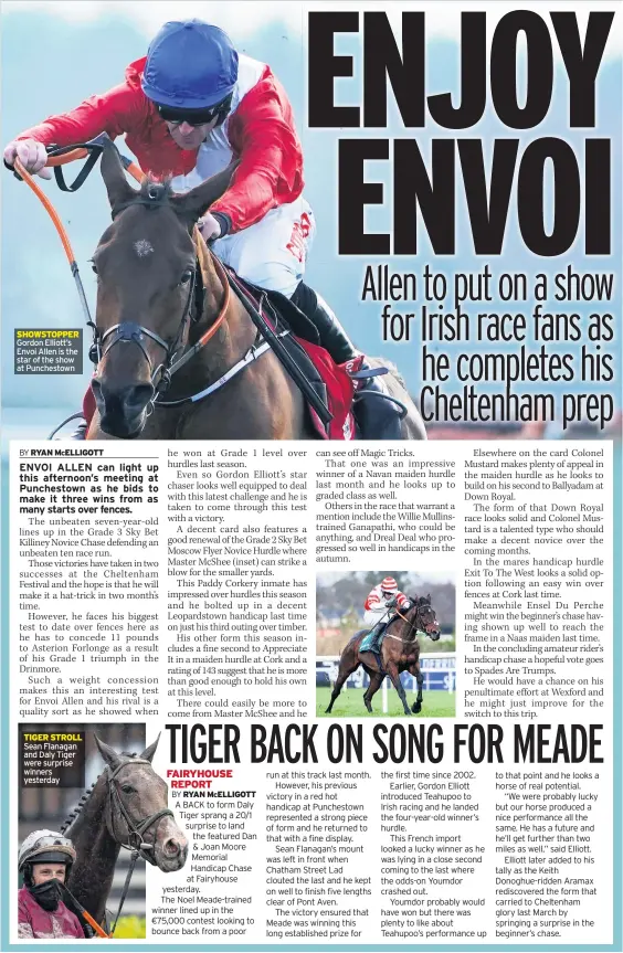 ??  ?? SHOWSTOPPE­R Gordon Elliott’s Envoi Allen is the star of the show at Punchestow­n