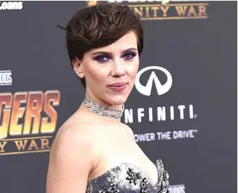  ?? JORDAN
STRAUSS/INVISION/AP FILE ?? Scarlett Johansson arrives at the premiere of “Avengers: Infinity War” in Los Angeles in April. Johansson has pulled out of the film “Rub &amp; Tug” after her plans to portray a transgende­r man prompted a backlash.