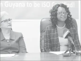  ??  ?? Chief Executive Officer (CEO) of Dr Balwant Singh’s Hospital Dr Madhu Singh (left) and Head of Business Support Services at the Guyana National Bureau of Standards Rodlyn Semple during the press conference yesterday afternoon.