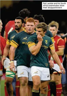  ??  ?? Pat Lambie and his South Africa teammates show their disappoint­ment