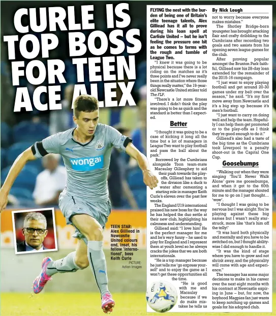  ?? PICTURE: Action Images ?? TEEN STAR: Alex Gilliead in Newcastle United colours and, inset, his fellow ‘internatio­nal’, boss Keith Curle