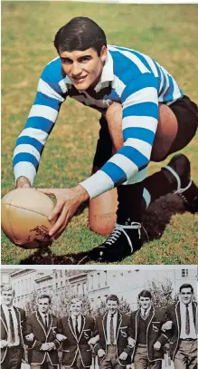  ?? Springbok Saga ?? TOP RIGHT: As well as a Springbok hero, H.O. de Villiers was a legend of Western Province rugby. Pictured here in his WP colours, many fans came to Newlands just to watch him.
H.O. De Villiers was among a group of eight Springboks of French descent when the Boks played France in 1968. Walking in Paris is (from left to right): Hannes Marais, Tony Roux, Mannetjies Roux, Dawie de Villiers, Eben Olivier, H.O. de Villiers, Frik du Preez and
Tiny Naude.
| Pictures: