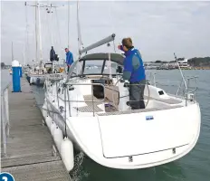  ??  ?? Once the boat is set up and the crew briefed, the skipper checks that there's space to pull out, then he gives the crew the thumbs up - the crew's signal to let go the bow line