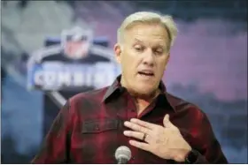  ?? MICHAEL CONROY— ASSOCIATED PRESS ?? Broncos general manager John Elway speaks during a news conference at the combine in Indianapol­is on Feb. 27.