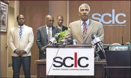  ?? BRANDEN CAMP / SPECIAL ?? Atlanta NAACP President Richard Rose speaks during a press conference Friday calling for a meeting with Gov. Nathan Deal to demand removal of all symbols of the Confederac­y from state-owned and operated property, including Stone Mountain Park.