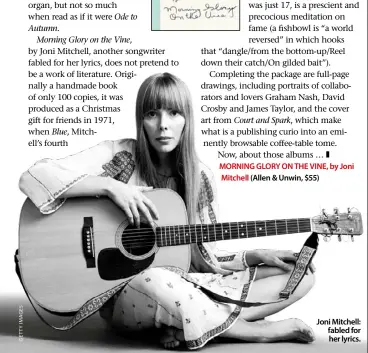  ??  ?? Joni Mitchell: fabled for her lyrics.