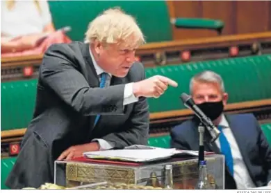  ?? JESSICA TAYLOR / EFE ?? El primer ministro británico, Boris Johnson, en su intervenci­ón ante la Cámara de los Comunes, ayer en Londres.