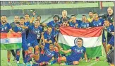  ?? SAMIR JANA/HT PHOTO ?? India players celebrate after qualifying for the 2023 Asian Cup at Salt Lake Stadium in Kolkata on Tuesday.