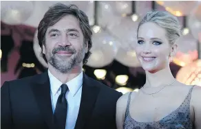  ?? — GETTY IMAGES FILES ?? Javier Bardem and Jennifer Lawrence star in the Darren Aronofsky horror movie Mother!