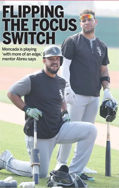  ?? JOHN ANTONOFF/FOR THE SUN-TIMES ?? Jose Abreu (left) has seen a difference in Cuban countryman Yoan Moncada in spring training.