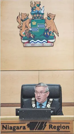  ?? BOB TYMCZYSZYN THE ST. CATHARINES STANDARD ?? The inaugural meeting of the new new regional council was held Thursday, with Jim Bradley assuming the regional chair’s seat.