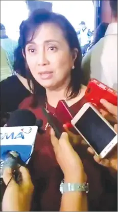  ?? (Dominique Gabriel G. Bañaga photo) ?? Vice President Leni Robredo yesterday claimed she warned the Duterte administra­tion about signs of an impending rice shortage last year.