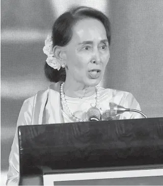  ?? CONTRIBUTE­D PHOTO ?? HUMAN CAPITAL Myanmar’s State Counsellor Aung San Suu Kyi.