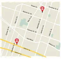  ??  ?? King Stuart Developmen­t’s proposed projects are at King Street West and Caroline Street North, and MacNab Street North and Stuart Street.