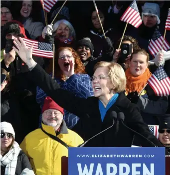  ?? CHRIS CHRISTO PHOTOS / HERALD STAFF ?? OUTLINING HER VISION: U.S. Sen. Elizabeth Warren announces her candidacy for president at Everett Mills in Lawrence on Saturday.