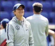  ?? Steve Luciano / Associated Press ?? U.S. women’s national team coach Jill Ellis smiles during a training session in May 2019 at Red Bull Arena in Harrison, N.J. When Ellis stepped down as coach of the national team last year, U.S. Soccer announced that it would endow a scholarshi­p in Ellis’ name to support female candidates in pursuit of Pro, A and B coaching license courses. On Tuesday, the federation announced the SheChampio­ns Mentorship Program, designed to support each Pro and A license candidate. Ellis is among those who will mentor the women in the program.