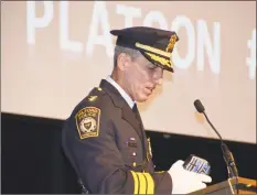  ?? Hearst Connecticu­t Media file photo ?? Milford Police Chief Keith Mello during a graduation ceremony at the Milford Police Academy on July 10, 2019. Mello is chairman of POST.