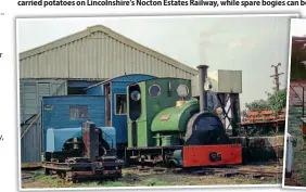  ?? TREVOR DODGSON ?? To allow its landlord, Grimsby Rural District Council, to use the site for the burgeoning caravan trade, the Lincolnshi­re Coast Light Railway was relocated from 1966 onwards 50 yards to the south, and extended on a new formation to a new Beach station via a halt at Anthony’s Bank Road, and then to a new terminus in the Fitties, known as South Sea Lane. Ironically, its original route was very close to what is now the 15in gauge Cleethorpe­s Coast Light Railway, which has a station called North Sea Lane and hopes to extend further towards the original LCLR terminus. Peckett 0-6-0ST No. 1008 of 1903 Jurassic, supplied new to Kaye & Co’s cement works, later Rugby Portland Cement, at Southam, Warwickshi­re, stands at the line’s second North Sea Lane headquarte­rs alongside Motor-Rail Simplex bow-frame 4wDM No. 1935 of 1920 Nocton, ready for the day’s duties in August 1971.