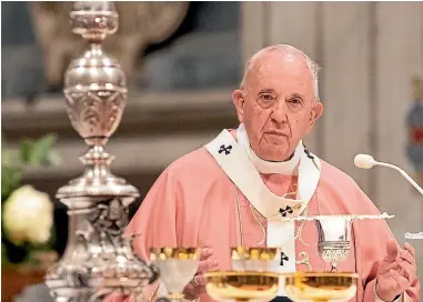  ?? AP ?? Pope Francis celebrates a Mass for the Philippine community of Rome, in St Peter’s Basilica at the Vatican last Sunday. This week he overturned ‘‘pontifical secrecy’’. Judicial authoritie­s around the world will now have better access to allegation­s made against paedophile priests.